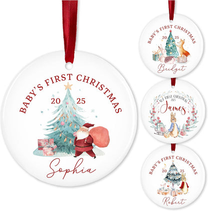 Personalized Memorial Christmas Ornaments 2025 - Custom Ceramic Hanging Xmas Ornaments for Tree - Monogrammed Keepsake Gift for Mother & Home Decor, Baby's First Christmas