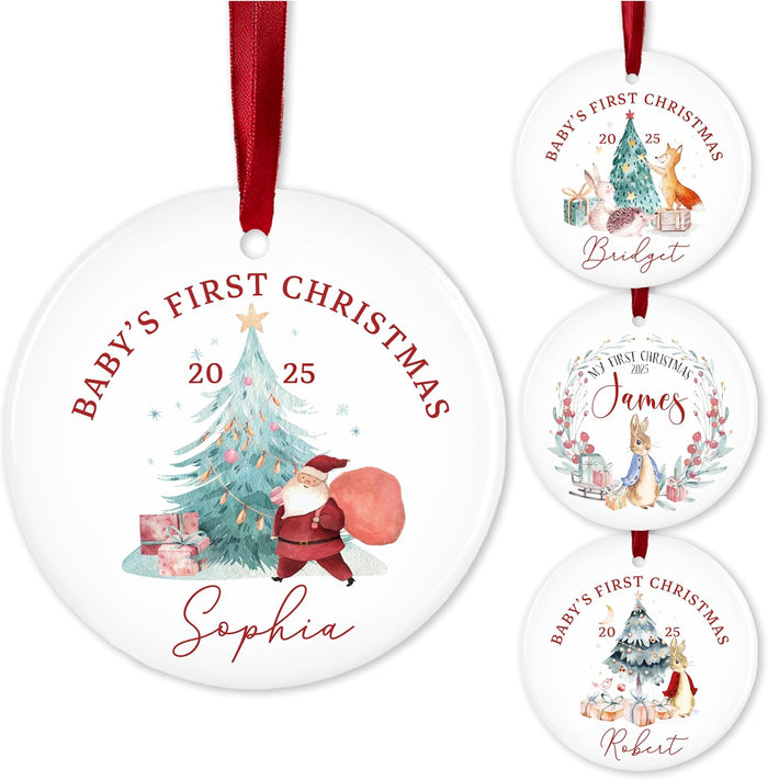Personalized Memorial Christmas Ornaments 2026 - Custom Ceramic Hanging Xmas Ornaments for Tree - Monogrammed Keepsake Gift for Mother & Home Decor, Baby's First Christmas