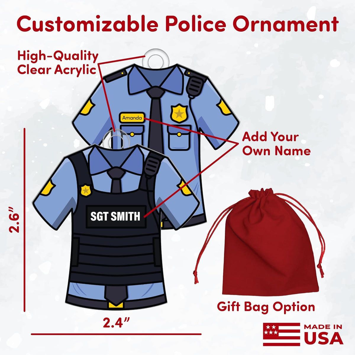 Personalized Police Officer Ornament with Name – Custom Tactical or Classic Uniform Christmas Tree Decoration – Acrylic Keepsake for Cop, Law Enforcement, Sheriff, Deputy, Sergeant