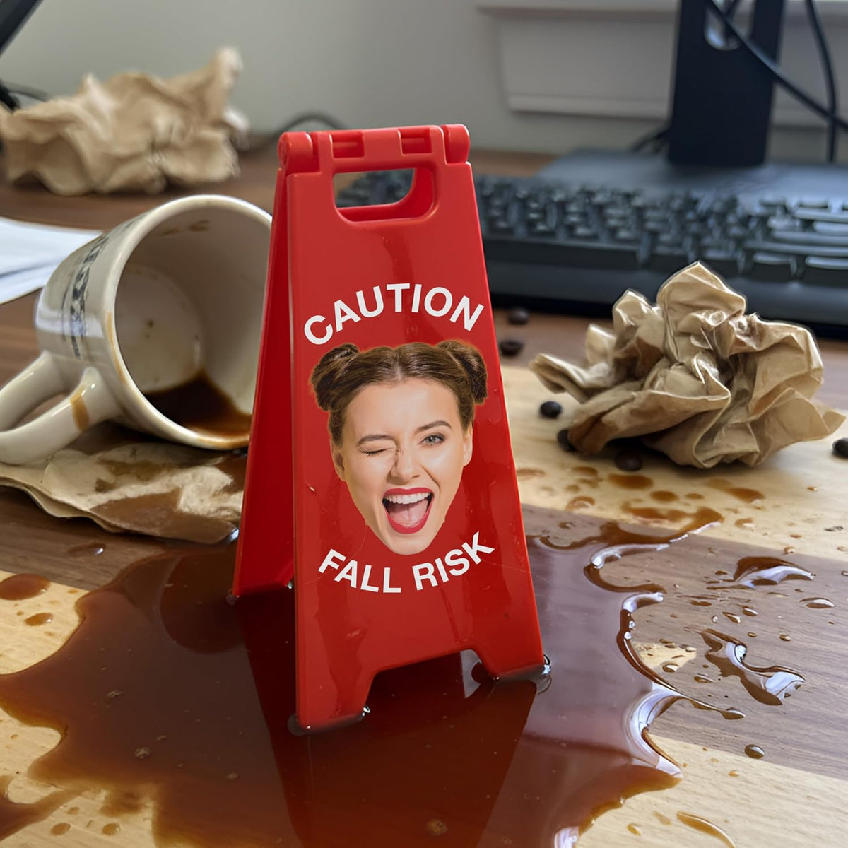 Personalized Mini Caution Sign, Custom Funny Desk Sign with Your Photo & Text, Unique Gift for Friends, Coworkers, Boyfriend, Girlfriend, Cute Acrylic Decoration for Office, Home, or Gag Gift