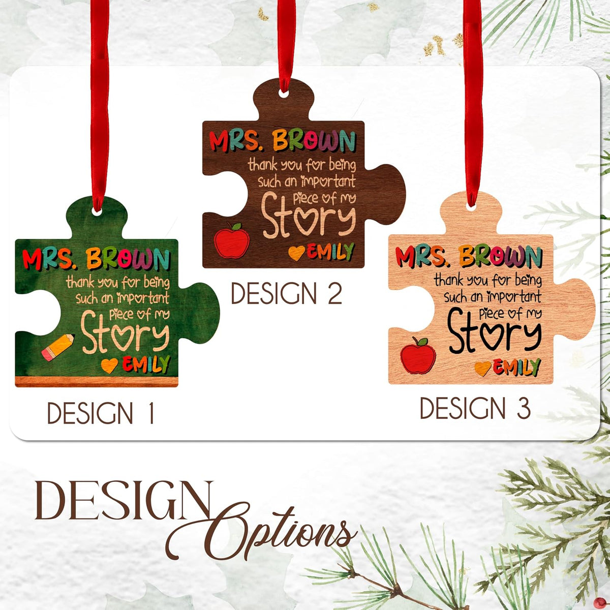 Personalized Teacher Ornament Gift – Custom Puzzle Piece Christmas Ornament with Name – Teacher Appreciation Holiday Keepsake for Classroom Tree, End of Year or Teacher’s Day