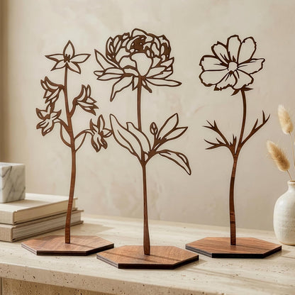 Birth Month Flower Wooden Decor, Grandma Mothers Day Gift for Mom Nana Gigi, Elegant Floral Home Decor, Birthday Christmas Gift