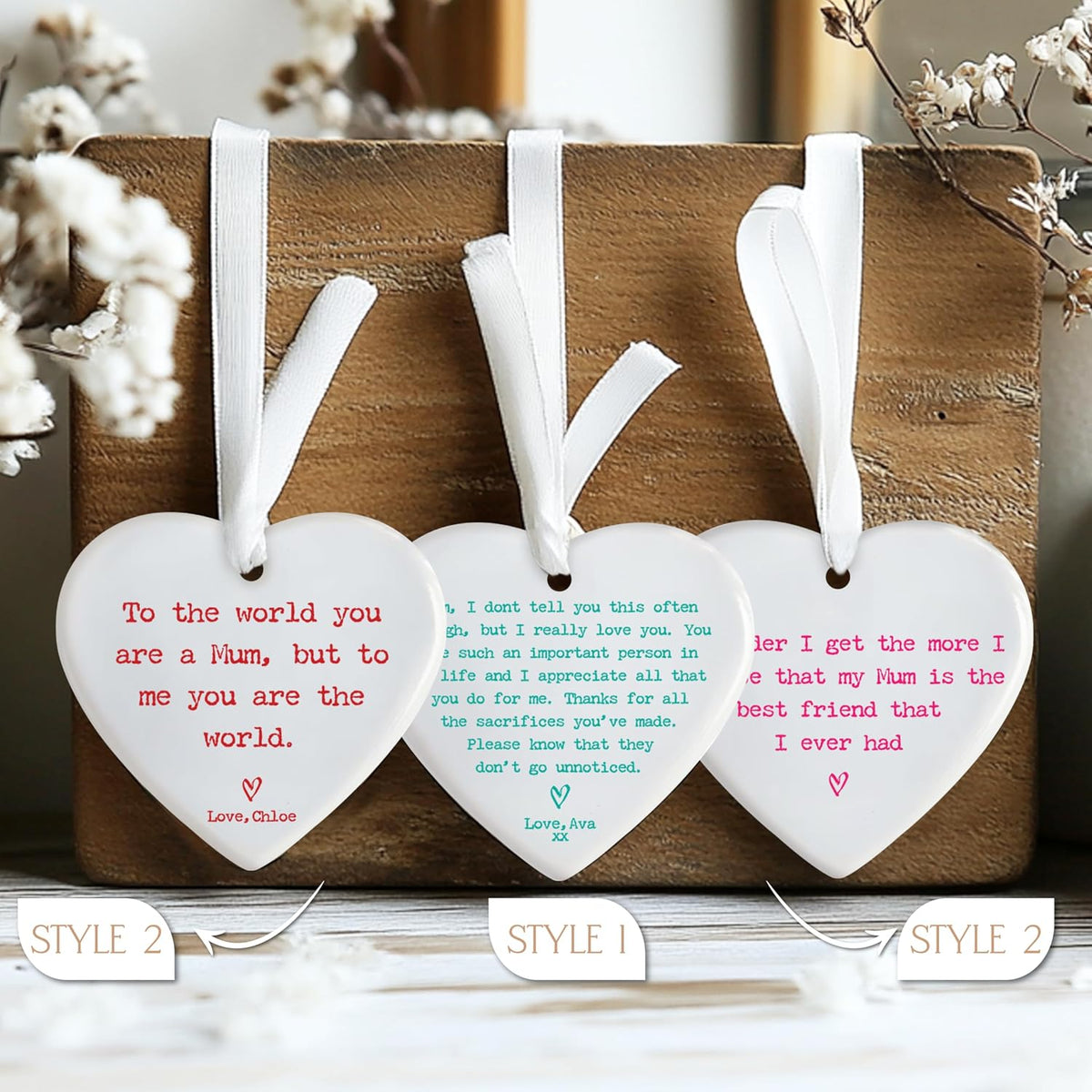 Personalized Heart Ceramic Ornament for Mom Grandma - Custom Message Keepsake with Name - Gift for Mother’s Day, Christmas, Birthday from Daughter - Heart or Round Ornament Options