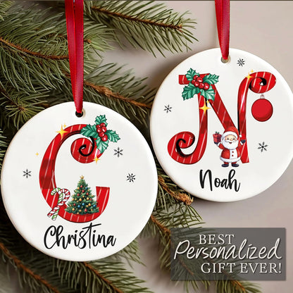 Personalized 2025 Ceramic Tree Ornaments - Custom Monogrammed Initial & Name Holiday Decor - Yearly Keepsake with Letter, Name & Date for Family & Friends