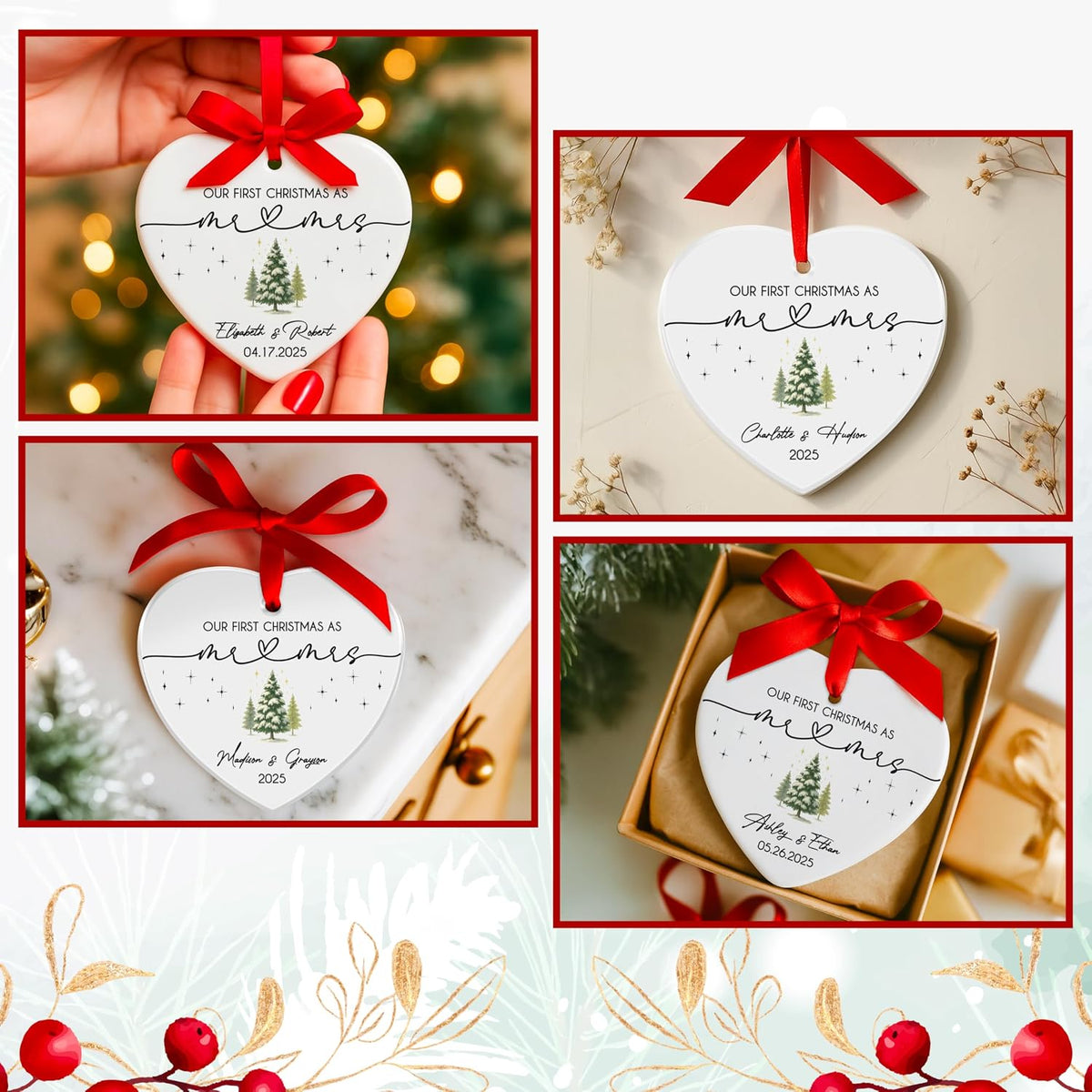 Personalized Our First Christmas as a Couple Ornament, Custom Newlywed Gift