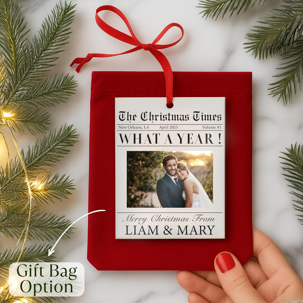 Personalized Christmas Newspaper Ornament with Photo, Custom Funny Keepsake