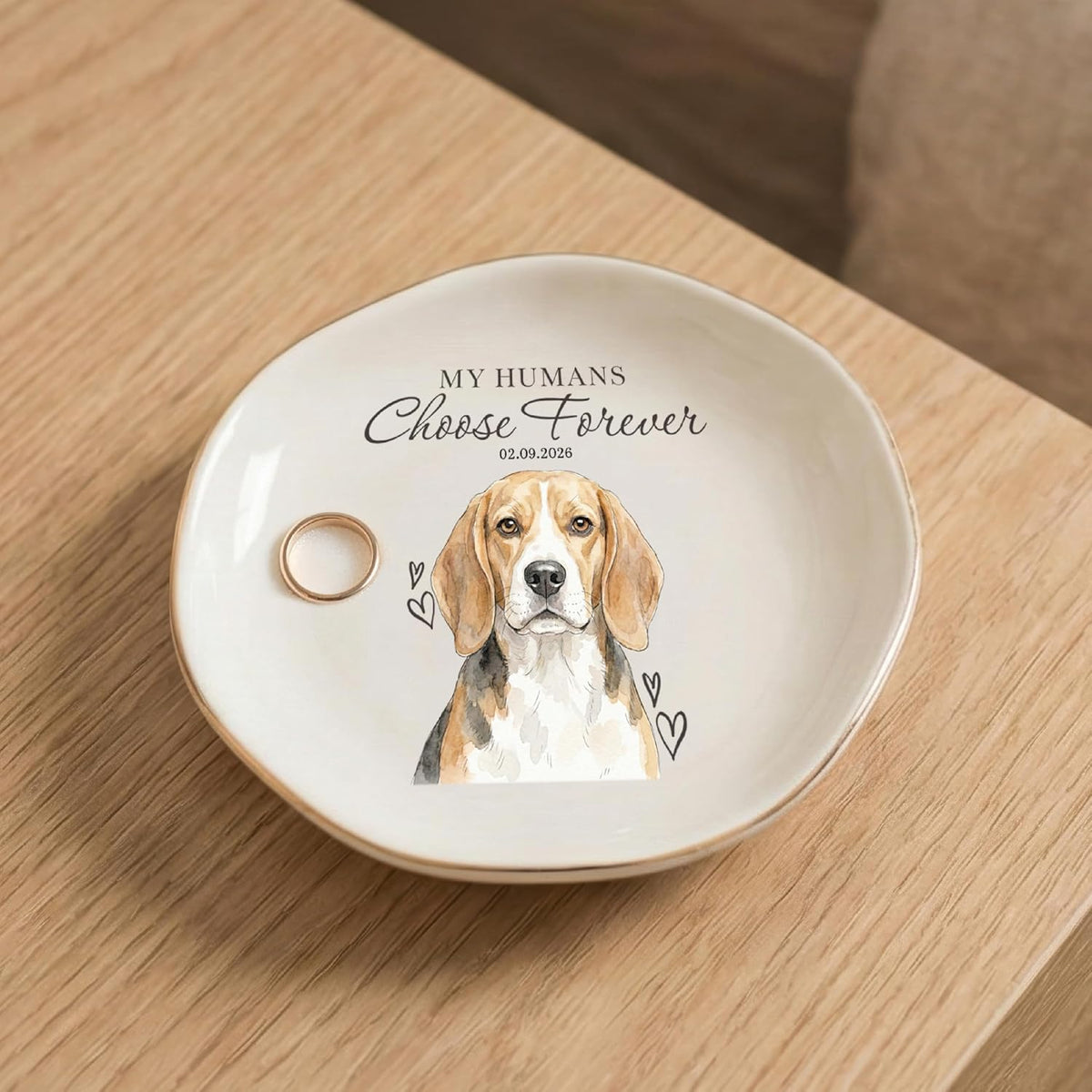 Engagement Ring Dish, Personalized Wedding Ring Holder with Pet Portrait, My Humans Are Getting Married Date Dish, Proposal Gift for Couple, Bridal Shower Decor, Valentine’s Day Anniversary