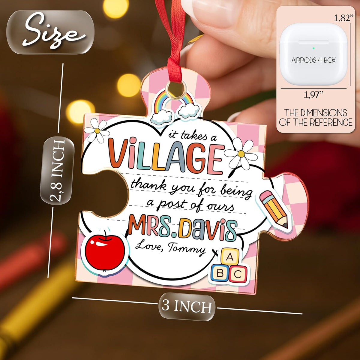 Teacher Appreciation Gift – Personalized Acrylic Puzzle Ornament “Thank You for Helping Me Grow” – Custom Teacher Keepsake for Back to School, End of Year, Teacher’s Day & Retirement