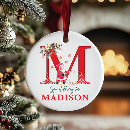 Personalized Ceramic Christmas Ornament with Name and Initial