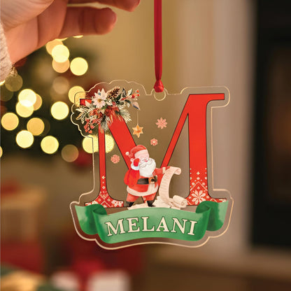 Personalized Santa Initial Ornament - Custom Acrylic Letter Christmas Decoration with Name - Holiday Tree Gift for Kids, Girls, Boys, Family - Santa List Monogram Ornament