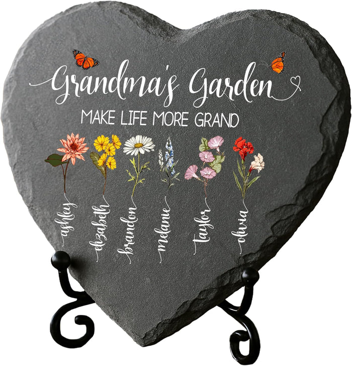 Personalized Grandma's Garden Slate Sign, Custom Birth Month Flower Gift