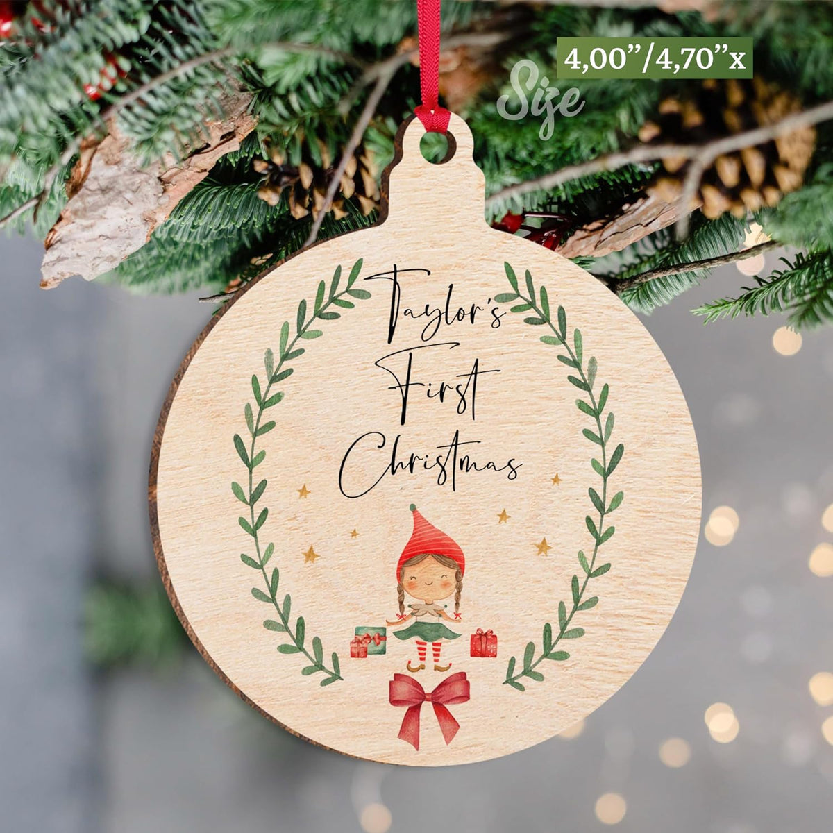 Custom Babys First Christmas Ornament for Holiday Tree Decoration, Personalized Xmas New Baby Stocking & Gift Tag for Boy and Girl