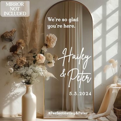 Personalized DIY Wedding Mirror Welcome Sign Decal - Custom Vinyl Sticker with Bride & Groom Names - Elegant Lettering for Bridal Shower, Reception Wall Decor, Event Signage