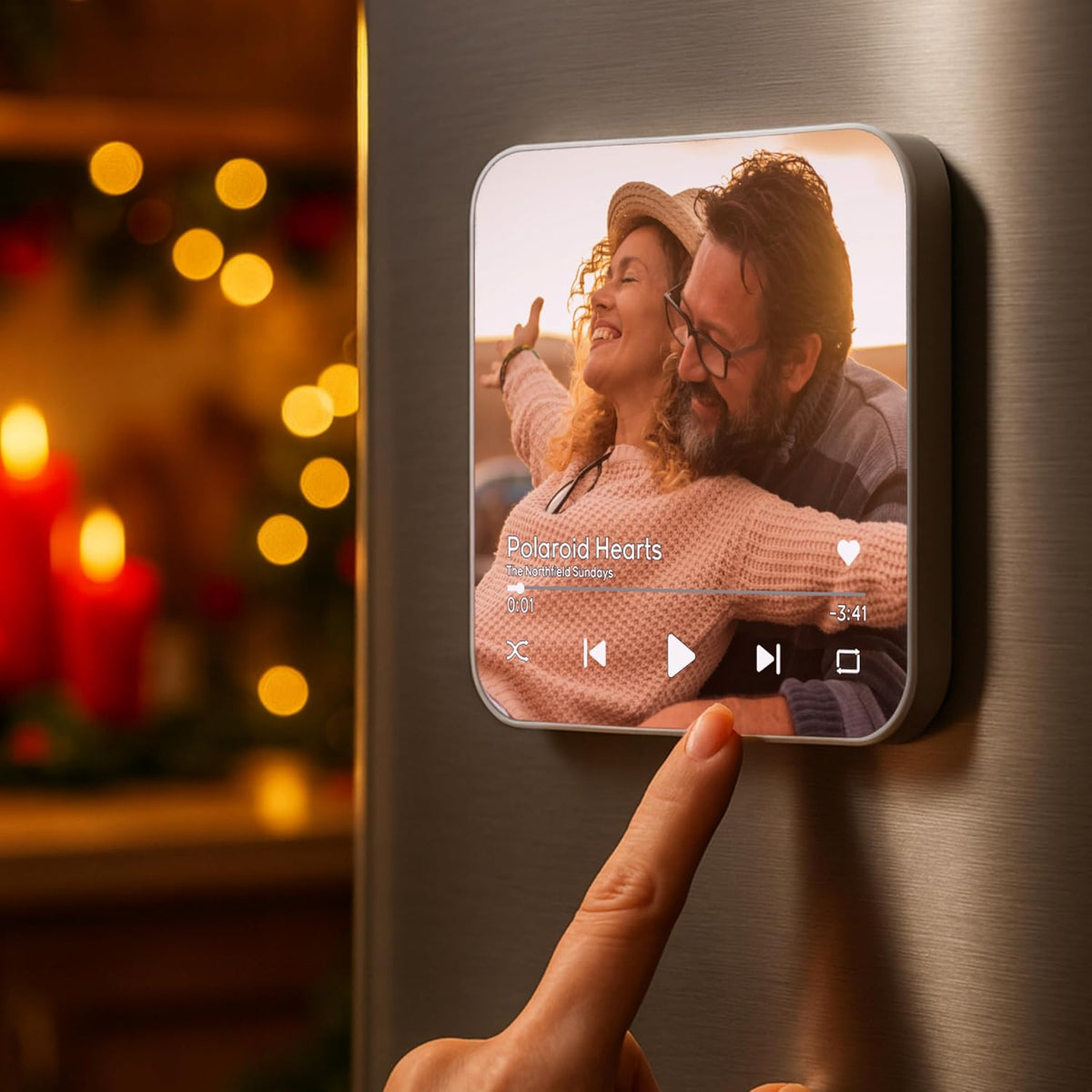 Custom Music Fridge Magnet with Photo - Personalized Picture Song Plaque for Refrigerator - Add Favorite Track & Name - Unique Gift for Christmas, Birthday, Valentine, Anniversary, Couples