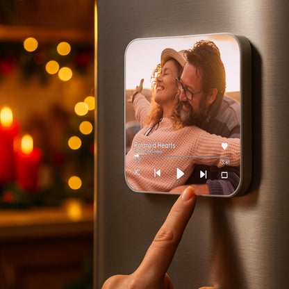 Custom Music Fridge Magnet with Photo - Personalized Picture Song Plaque for Refrigerator - Add Favorite Track & Name - Unique Gift for Christmas, Birthday, Valentine, Anniversary, Couples