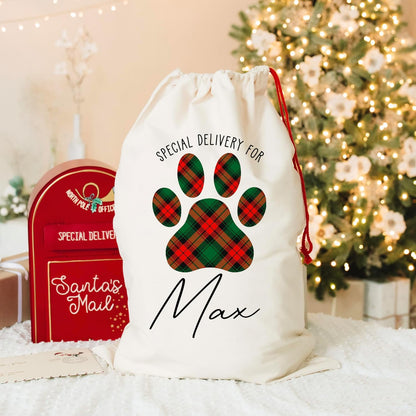 Personalized Christmas Santa Sack for Dogs and Cats, Custom Xmas Gift Pouch