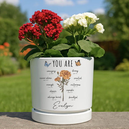 Zexpa Apparel Personalized Flower Pot for Grandma, Mom or Nana, Custom Birth Month Flower Planter with Names, Unique, Mother’s Day, Birthday or Holiday Present, Ceramic Pot