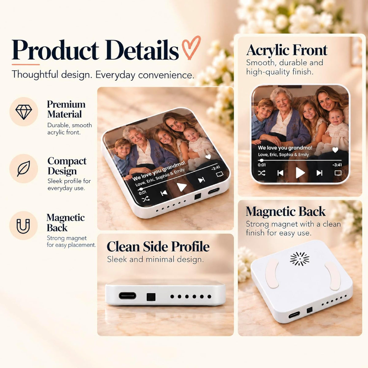 Custom Baby Heartbeat Music Fridge Magnet with Ultrasound Photo and Name