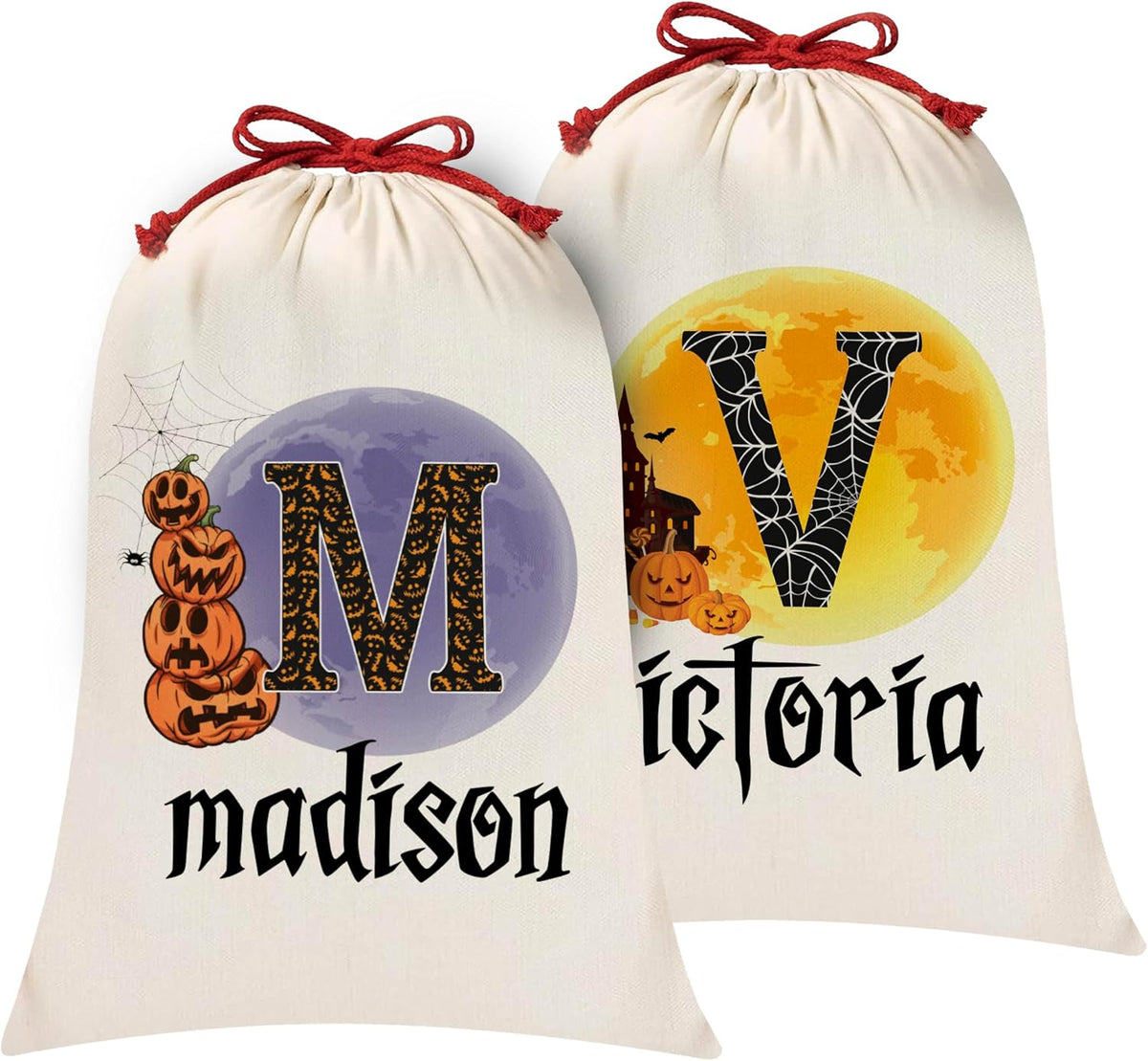 Personalized Halloween Trick or Treat Candy Sack - Customized Reusable Creepy and Funny Pumpkin Goodie Bag - Cotton Sacks 16 X 24 with 6 Design - Gift for Halloween Parties