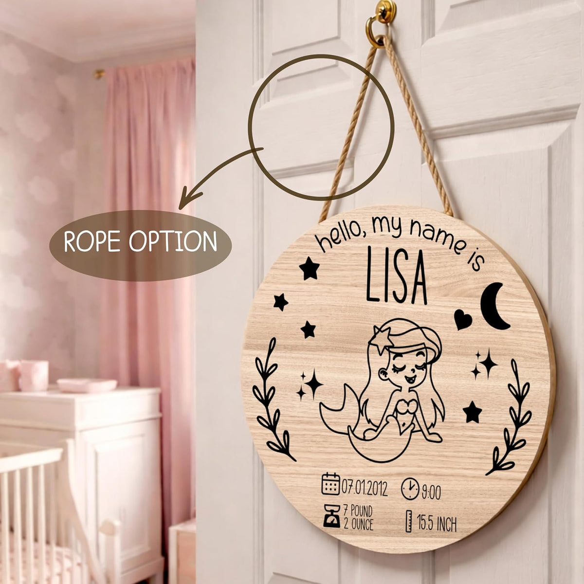 Personalized Baby Birth Announcement Wood Sign with Name Date Time Weight Height – Custom Nursery Name Plaque for Newborn Boy or Girl – Baby Shower New Parents Keepsake Gift