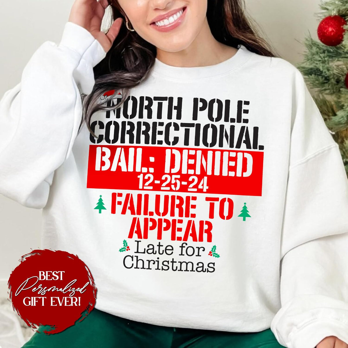 Personalized Christmas North Pole Correctional Family Matching Unisex Adult, Youth, Toddler T-Shirt and Baby Bodysuit, Customized Holiday Festive Xmas Outfit