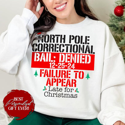 Personalized Christmas North Pole Correctional Family Matching Unisex Adult, Youth, Toddler T-Shirt and Baby Bodysuit, Customized Holiday Festive Xmas Outfit