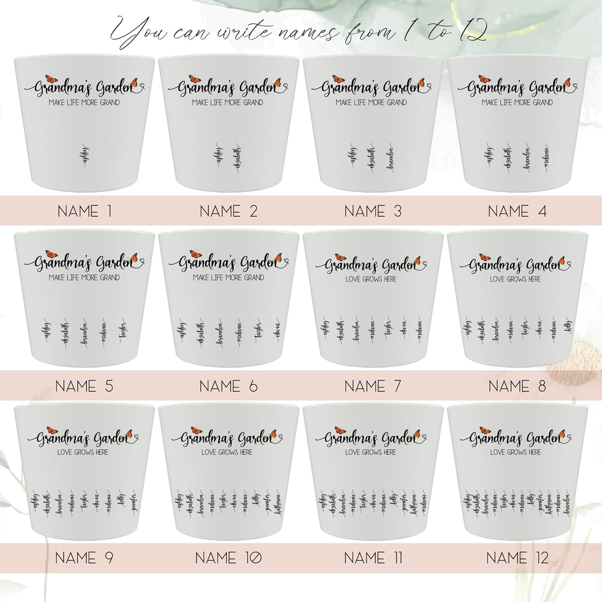 Personalized Grandma Gift - Custom Flower Pot with Names - Ceramic Planter Gift for Mom, Grandma's Garden for Grandma