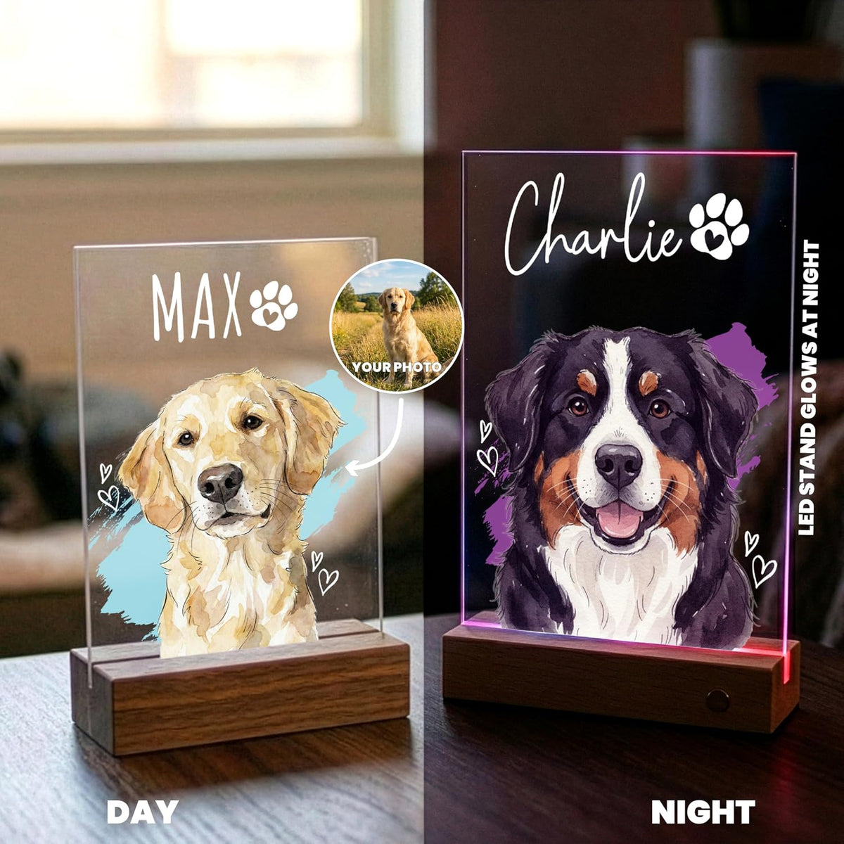 Personalized Pet Photo LED Sign Acrylic, Custom Dog or Cat Portrait Night Light Sign Only, Choose LED Base in Customization, Valentine’s Day Gift for Pet Lovers, Memorial Decor