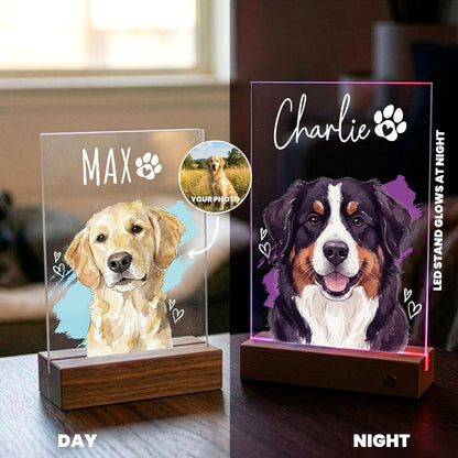 Personalized Pet Photo LED Sign Acrylic, Custom Dog or Cat Portrait Night Light Sign Only, Choose LED Base in Customization, Valentine’s Day Gift for Pet Lovers, Memorial Decor