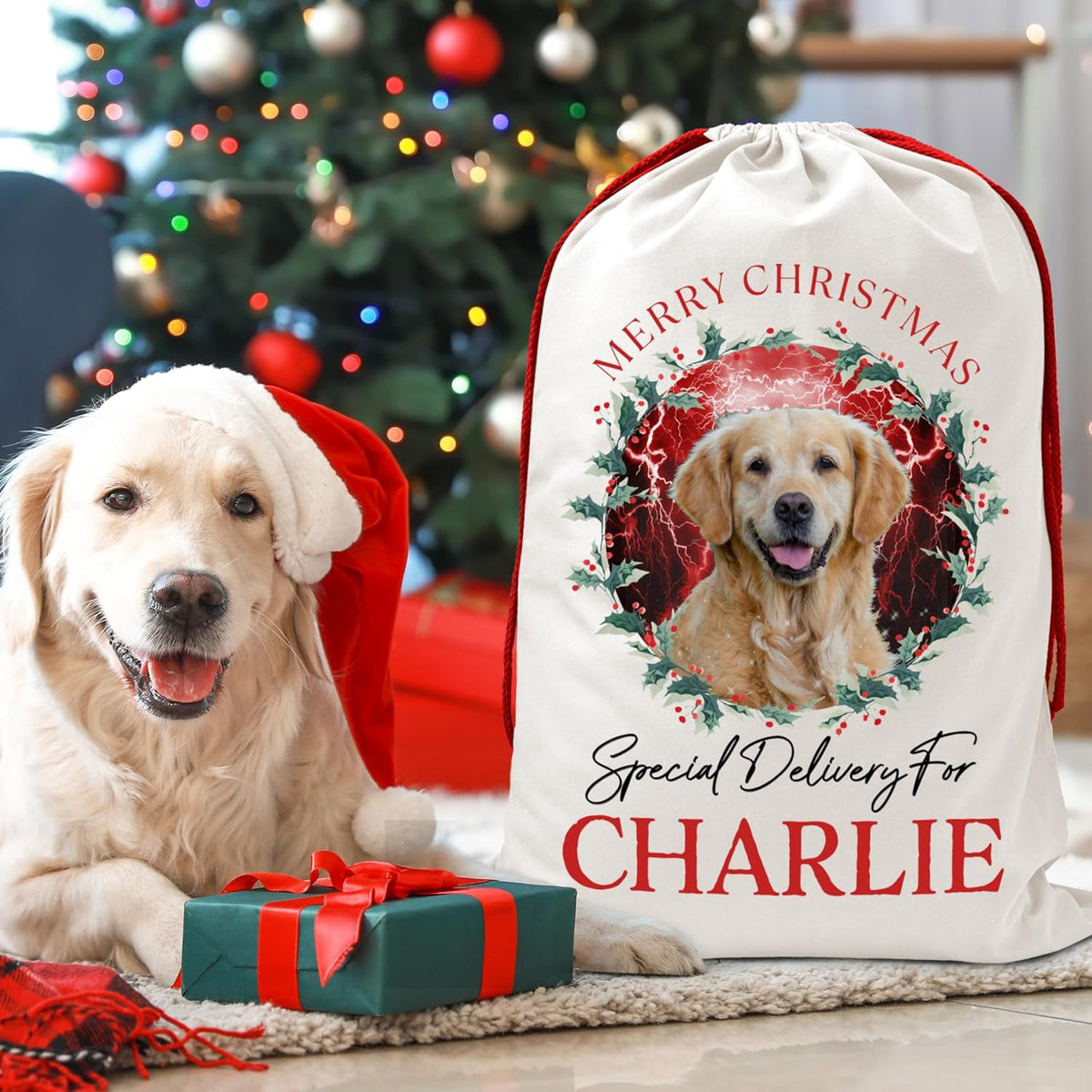 Personalized Christmas Santa Sack with Photo and Name, Custom Holiday Gift