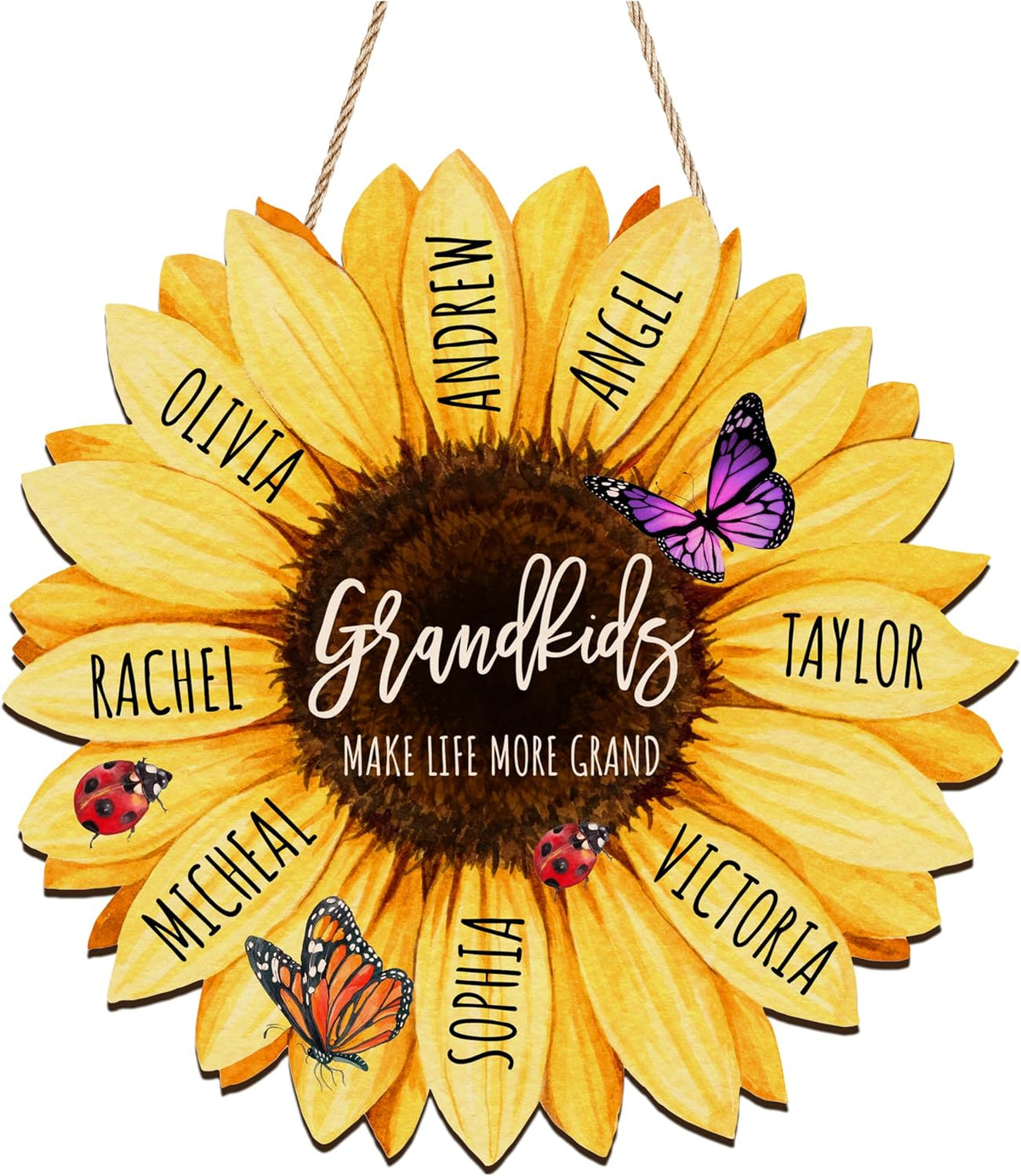 Personalized Sunflower Wood Sign with Name, Custom Gift for Mom and Grandma