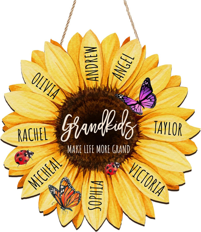 Personalized Sunflower Wood Sign with Name, Custom Gift for Mom and Grandma