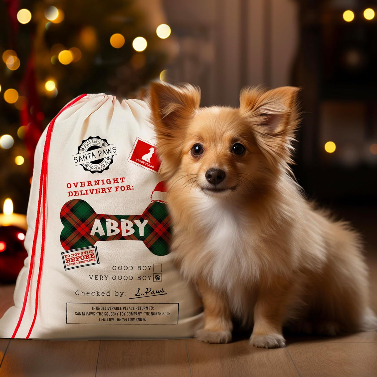 Personalized Pet Christmas Santa Sack, Custom Holiday Gift Bag for Dogs