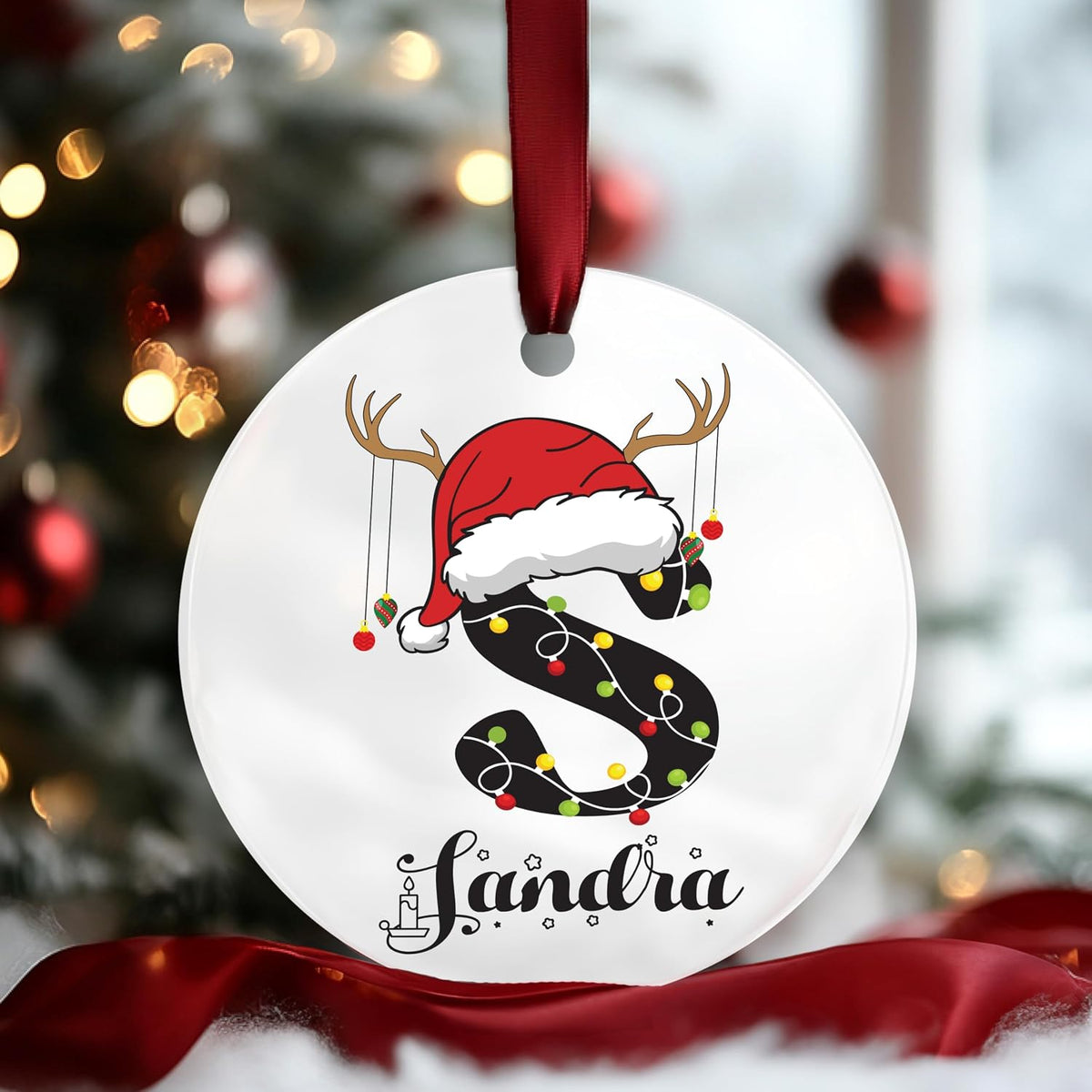 Personalized Ceramic Christmas Ornament with Name and Initial
