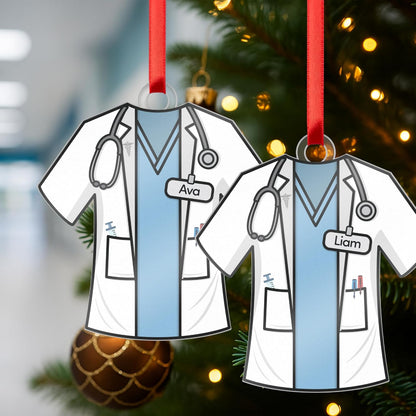 Personalized Uniform Christmas Ornaments for Nurse Doctor Vet Police Firefighter – Custom Acrylic Name Tag Occupation-Themed Xmas Tree Decorations for Family