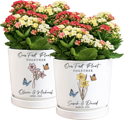 Zexpa Apparel Personalized Flower Pot for Grandma, Mom or Nana, Custom Birth Month Flower Planter with Names, Unique, Mother’s Day, Birthday or Holiday Present, Ceramic Pot