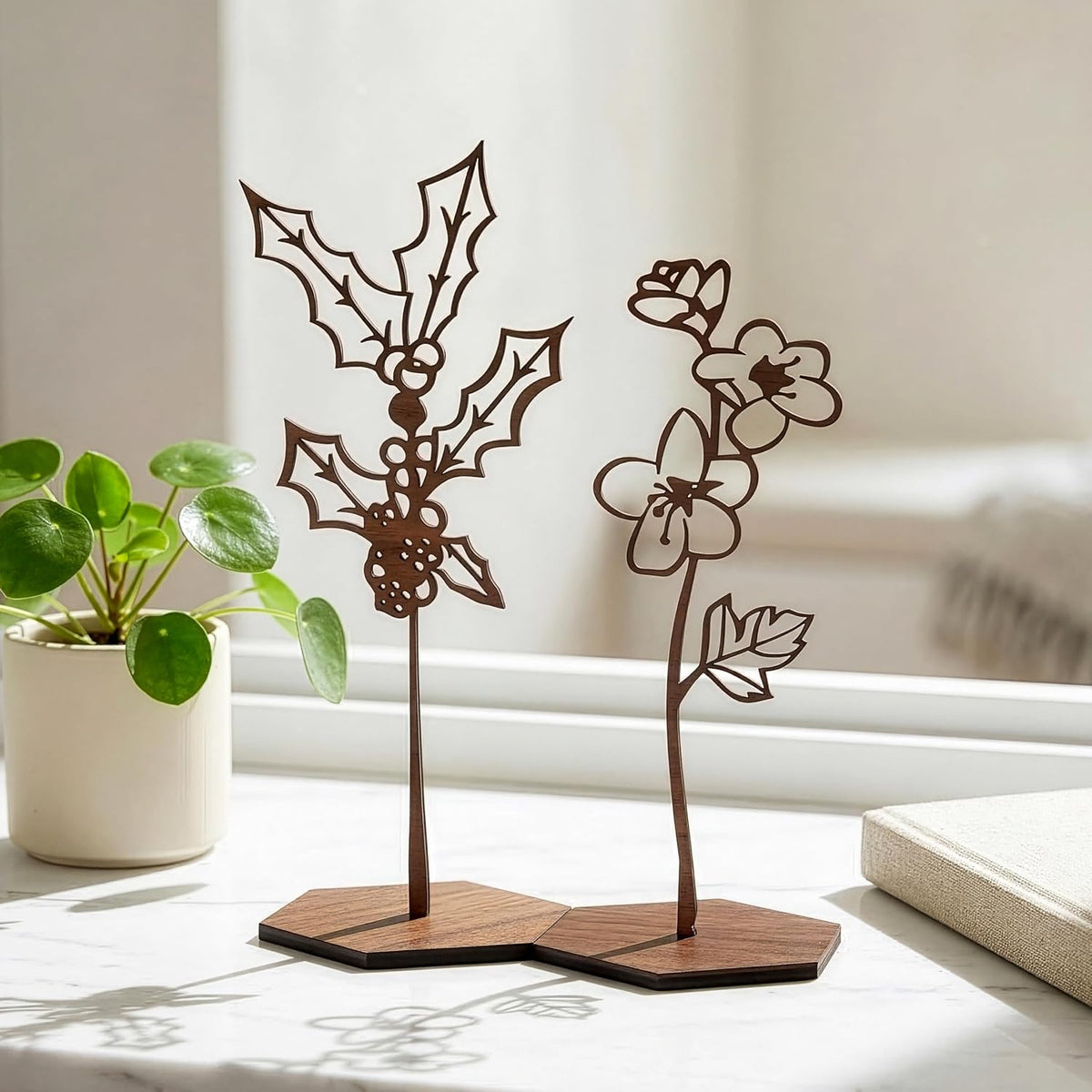 Birth Month Flower Wooden Decor, Grandma Mothers Day Gift for Mom Nana Gigi, Elegant Floral Home Decor, Birthday Christmas Gift