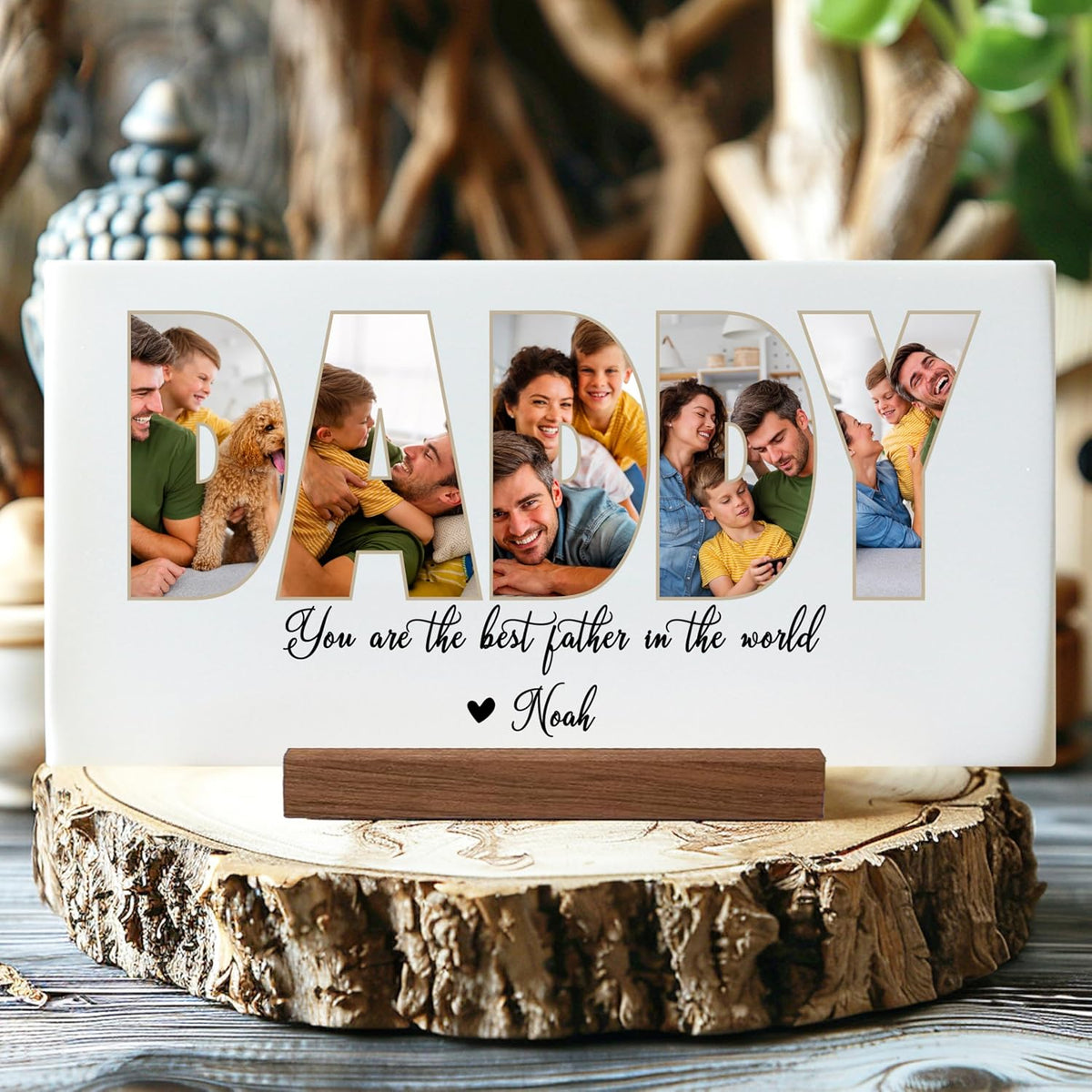 Personalized Father's Day Acrylic Photo Sign with Custom Text – Unique Christmas Gift for Dad, Grandpa, Papa – Custom Keepsake Plaque for Him from Kids – Clear Desktop or Shelf Home Décor