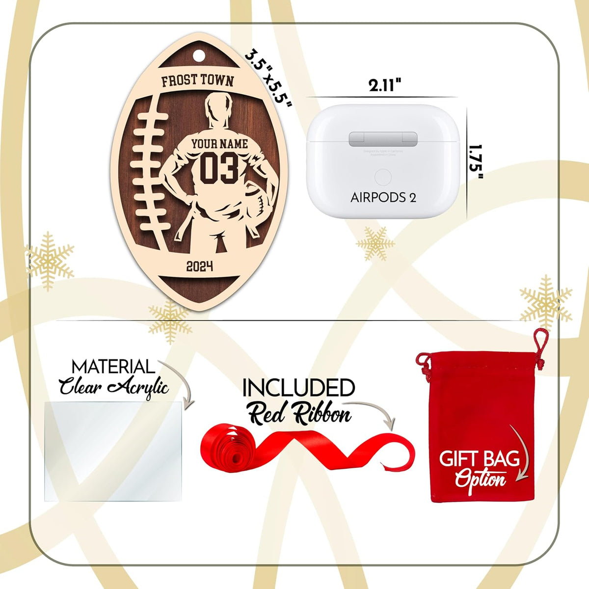 Personalized Football Christmas Ornament with Name, Custom Holiday Keepsake