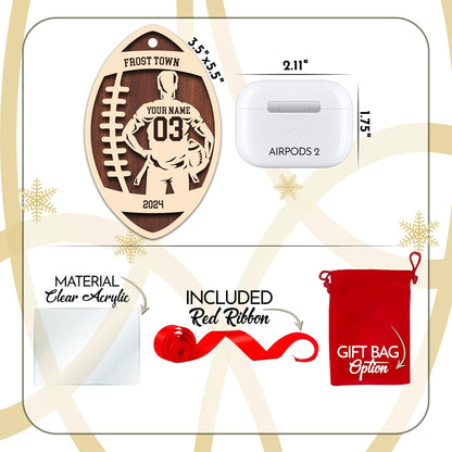 Personalized Football Christmas Ornament with Name, Custom Holiday Keepsake