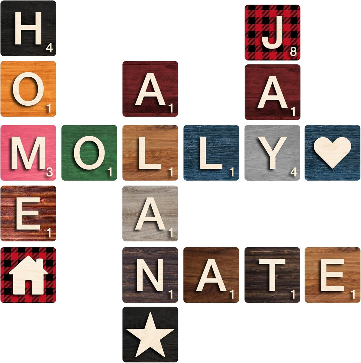 Personalized Wood Wall Tiles with Name, Custom Family Home Decor