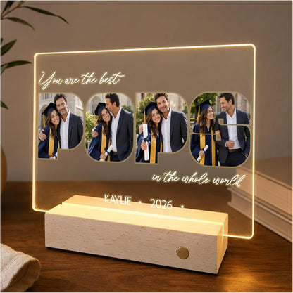 Personalized Father’s Day Present for Dad, Custom Photo Acrylic Plaque with LED Night Light Dad Picture Frame Gift