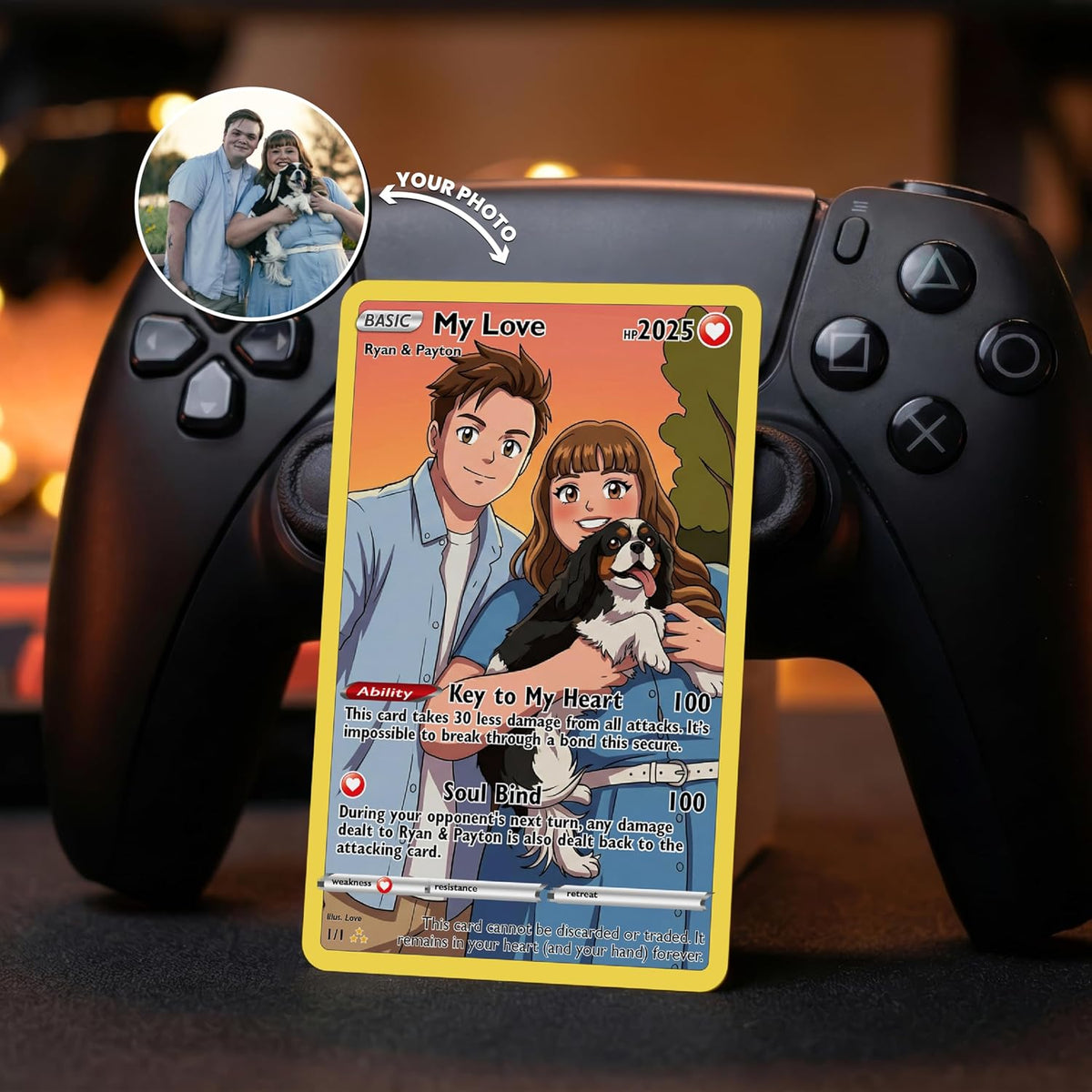 Custom Anime Couple Trading Card – Personalized Valentine’s Day Gift for Boyfriend Girlfriend Husband Wife – Funny Custom Love Card with Name Photo Ability Text – Wallet Size Keepsake