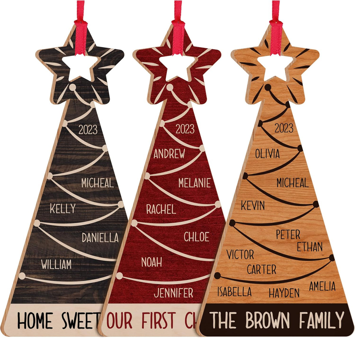 Personalized Christmas Tree Star Ornament with Family Names Gift, 2023 Custom Xmas Tree Decor, Gifts for Grandparents