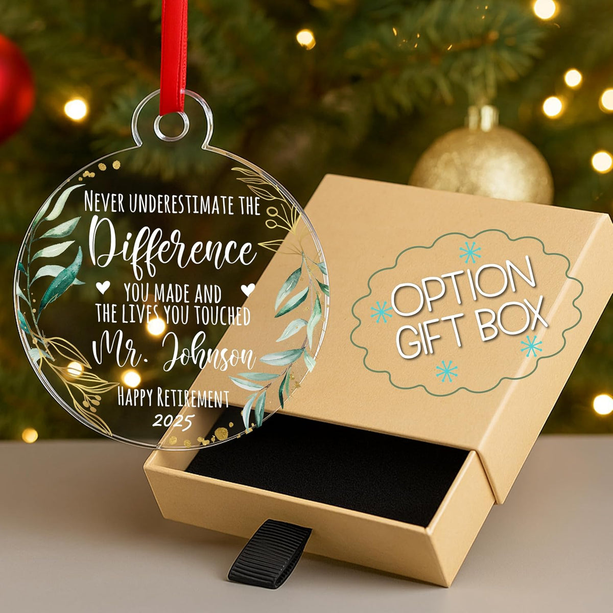 Retirement Ornament Keepsake – Personalized Retirement Gift for Coworker, Boss, Teacher or Nurse – Custom Acrylic Holiday Decoration to Celebrate Years of Service and New Beginnings