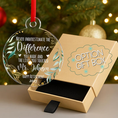 Retirement Ornament Keepsake – Personalized Retirement Gift for Coworker, Boss, Teacher or Nurse – Custom Acrylic Holiday Decoration to Celebrate Years of Service and New Beginnings