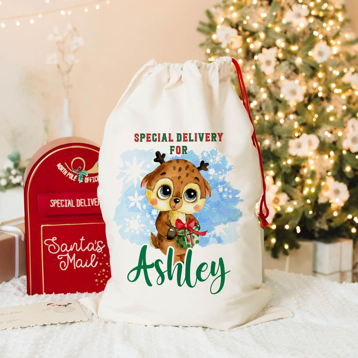 Personalized Christmas Santa Sack with Names, Custom Drawstring Gift Pouch