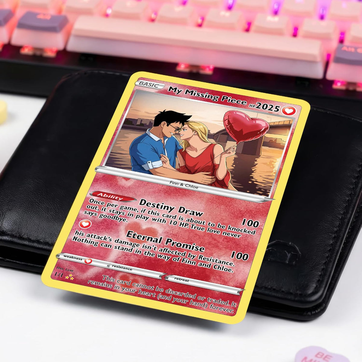 Custom Anime Couple Trading Card – Personalized Valentine’s Day Gift for Boyfriend Girlfriend Husband Wife – Funny Custom Love Card with Name Photo Ability Text – Wallet Size Keepsake