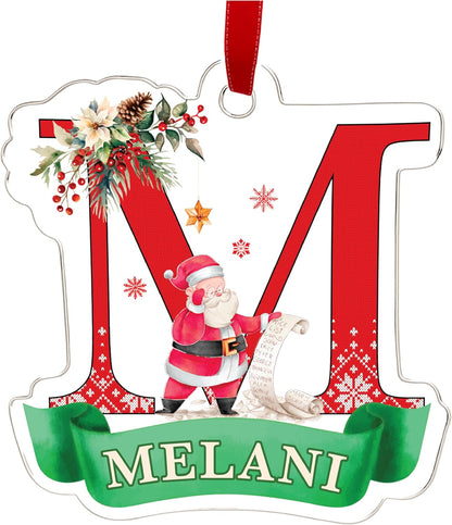 Personalized Santa Initial Ornament - Custom Acrylic Letter Christmas Decoration with Name - Holiday Tree Gift for Kids, Girls, Boys, Family - Santa List Monogram Ornament