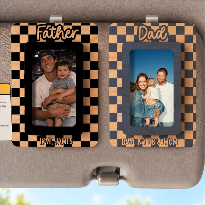 Father's Day Car Visor Photo Frame Personalized, Custom Dad Picture Holder Clip, Buffalo Plaid 2x3 Mini Frame for Truck Accessories, Magnet Back Option for Fridge, Gift from Kids for Grandpa